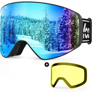 YOZISS OTG Skibrille für Herren Damen Jugendliche,Magnetisches Wechselgläser Snowboardbrille für Brillenträger,UV400 Schneebrille,Anti-Fog & Belüftung
