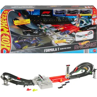 Hot Wheels Race Formel 1 Grand Prix-Rennstrecke-Trackset mit 3 Die-Cast-Spielzeugautos im Maßstab 1:64, JLB13