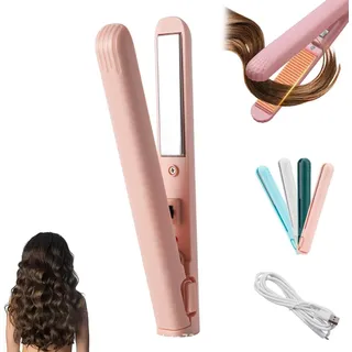 2-in-1 Mini Glätteisen, Mini Lockenstab mit Doppeltem Verwendungszweck für Kurze Haare, Reiseglätteisen für Frauen und Männer, Curling Iron Minis-Stylingtool für Glänzendes Haar (Rosa)
