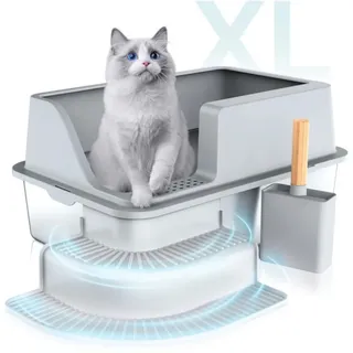 uisave Vivifying Katzenklo Edelstahl, Leicht zu Reinigen und Geruchsresistent Katzentoilette aus Metall, Hochseitige Katzentoilette mit Deckel, XL Extra Große