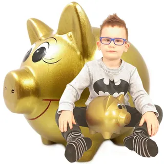 Spardose Keramik groß – handbemalt & handgemacht – XL Sparschwein in Gold/Sparbüchse/Geldbüchse ohne Öffnung – traditionelle Sparbox zum Zerschlagen – Geschenkidee für Kinder & Erwachsene