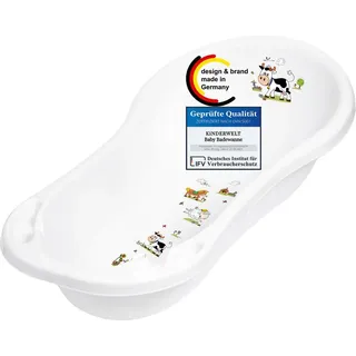 Kinderwelt Baby Badewanne XXL 100 cm Funny Farm weiß mit Stöpsel Babywanne Wanne - Weiß