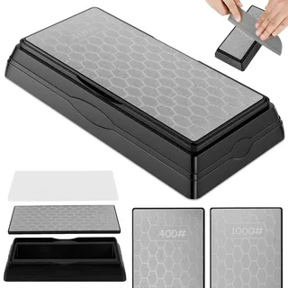 Diamant Schleifstein Doppelseitiger 400/1000 Körnung Wabenförmig Messerschärfer Diamant mit Rutschfeste Basis Schärfstein für Küchenmesser Schere Axt Holzwerkzeuge