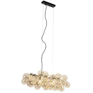 QAZQA Uvas 8-flg. G9 60 cm länglich schwarz mit Bernsteinglas