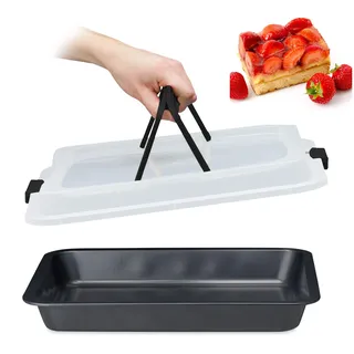 Relaxdays Backblech mit Deckel, 3in1 Kuchen Transportbox, BxT 40,5x32,5 cm, hoher Rand, Kuchenblech rechteckig, schwarz
