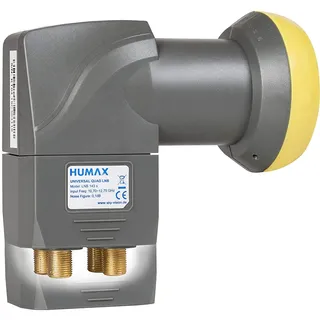 HUMAX Digital Quad-LNB 143s Gold, Satelliten universal LNB, LTE-Filter, 4 Teilnehmer inkl. Wetterschutzhülle und vergoldete F-Buchsen, für digitales Fernsehen in HD, Full HD und 4K UHD, schwarz/gelb