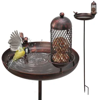 GHIAKQYT Vogeltränke mit vogelfutterspender, Vogelbad Vogelbecken∅25x122cm und Futterspender Futterschale Stehend,Groß Frostsicher Winterfest Wassertränke Futterstationen für Wildvögel