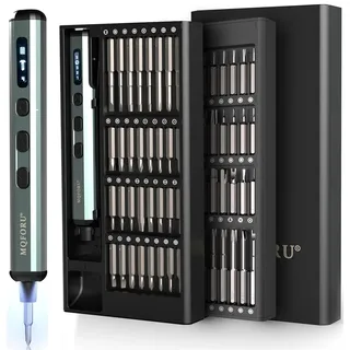 MQFORU Mini Elektro Schraubendreher Set, 72 in 1 Präzisions Elektrischer Schraubendreher mit 64 Magnetischen Bits, 5 Drehmomenteinstellungen, 4 LED-Leuchten, für Präzisionsarbeit Telefon Uhr Kamera