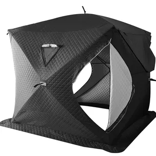 Outdoor Saunazelt für 4 Personen – Allwetter isoliertes Angelzelt mit Schornstein, stabiles Design, Panoramablick, einfach aufzubauen für Camping und Schneefischen