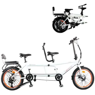 MAYFABD Tandem Beach Cruiser Fahrrad für Erwachsene Faltbares Tandem Beach Cruiser Fahrrad für Erwachsene Dreisitzer 7 Gang Maximale Belastung 300 kg Familienreisen und Paarfahrten,Weiß