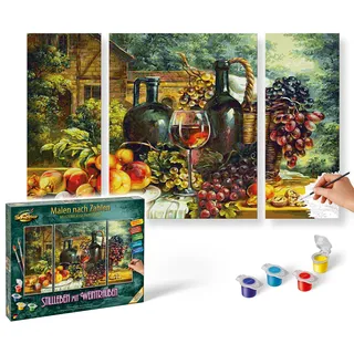 Schipper 609260847 Malen nach Zahlen - Stillleben mit Weintrauben - Bilder malen für Erwachsene, inklusive Pinsel und Acrylfarben, Triptychon, 50 x 80 cm