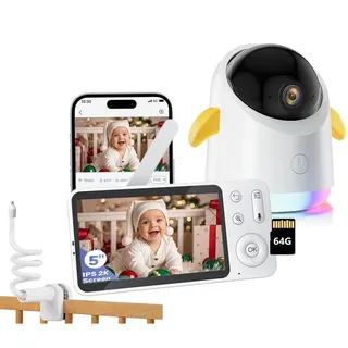 Avylet 2K/3MP Babyphone mit Kamera APP 360° 5" WLAN Video Babyfone RGB Nachtsicht Weinen/Bewegungs/Geräusch-Erkennung Temperaturanzeige mit Halterung - Weiß
