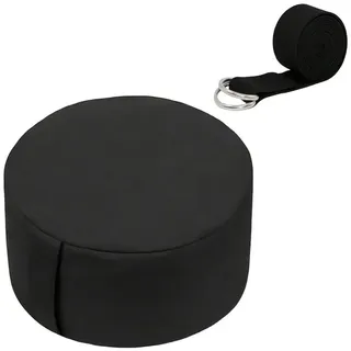 Relaxdays Meditationskissen Set mit Yogagurt Schwarz