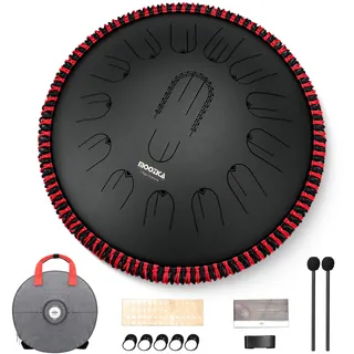 MOOZICA Zungentrommel 15 Zoll Steel Handpan – 15 Noten in C-Dur 432Hz Zungentrommel mit Oktav-Oberton-Design – professionelles Percussion-Zungentrommelinstrument (C-Dur, Schwarz)