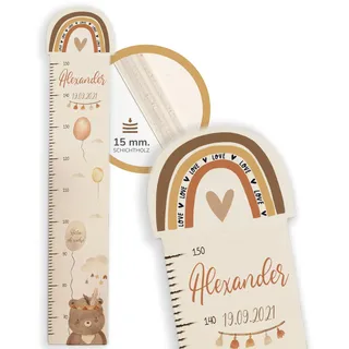 Kidsmood Messlatte für Kinder aus Holz, personalisiert mit Wunschnamen, Regenbogen Messlatte Kind Holz, individuelle Dekoration für Baby- & Kleinkinderzimmer