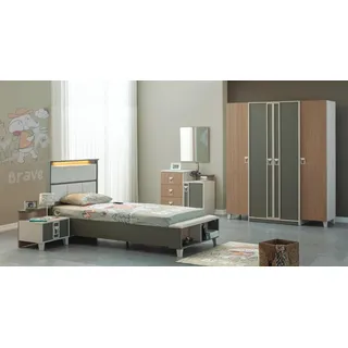 aea Komplette Kindermöbel Kinderbett Bett Holz Set 5tlg Kinderzimmer, Grau