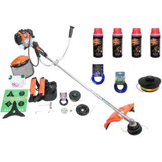 BENZIN RASENTRIMMER DEMON 5,2 PS Set mit 4 x Flaschen Öl 2 x Fadenkopf 2 x Faden - Motorsense Benzin Gartenwerkzeug Rasenmäher Freischneider Trimmer Rasentrimmer