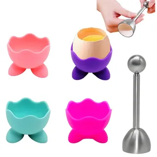 Lyivisk 4PCS Lustig Eierbecher Set, Eierbecher Lustig mit 1 X Edelstahl Eiöffner, Eierständer Eierhalter Kinder Frühstücks Egg Cup für Rohes Gekochtes Eier Brunch