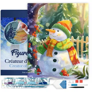Figured'Art Diamond Painting Erwachsene 40x50cm Mit Rahmen Ganze Leinwand gespannt Fröhlicher Schneemann 5D Bilder Eckige Steine - DIY Set Basteln