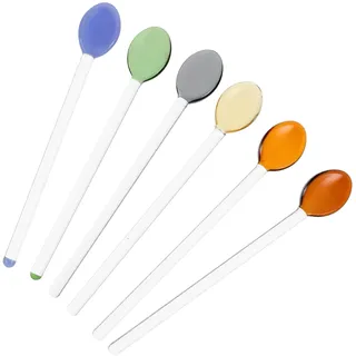 LABRIMP 6 Stück Grog Gläser mit Stäbchen Hitzebeständige Glaslöffel mit Langem Stiel Vielseitige Kaffeelöffel und Dessertlöffel für Zuhause und Supermarkt Zufällige Farbe