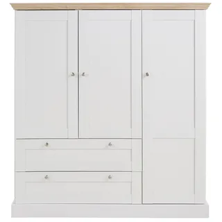Home Affaire Drehtürenschrank »Binz, Wäscheschrank, Mehrzweckschrank, skandinavischer Landhausstil«, (B/H/T ca. 122/130/35 cm), viele Stauraummöglichkeiten, Metallgriffe, Türen mit Rahmen/ Kassetten, weiß