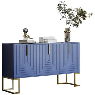 HAUSS SPOLE Sideboard Schrank Kommode Beistellschrank Vitrine mit verstellbaren Regalen (U-förmigen Schranktüren und Metallgriffen und Sockel), für Esszimmer und Küche blau