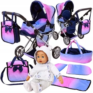 3in1 Puppenwagen mit Babypuppe, Buggy, Tragetasche, Xxl Set