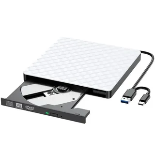 VIVIHEYDAY Externes CD DVD Laufwerk, USB 3.0, Tragbarer CD-DVD-Brenner, CD/DVD Portabler DVD-Player (Player für Laptop, kompatibel mit Laptop, Mac, PC, Windows, Linux) weiß