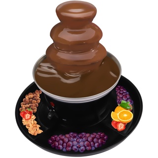 Elektrische Schokoladenbrunnen Lebensmittelerwärmung Edelstahl Schokolade Fondue Brunnen, 3-Tier Party Brunnen mit Fruchtteller für Geburtstagsfeier Hochzeitsfeier