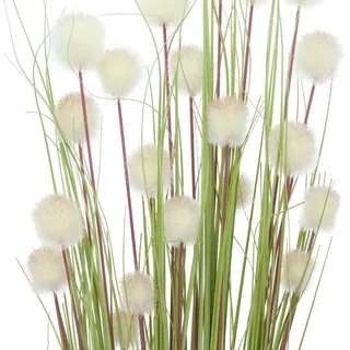 Dekoleidenschaft 4er Set Dekobündel "Blütenkugel" 105 cm, Kunstpflanze mit weißen Blüten | Kunstgras Gräserbündel, Ziergras, künstliche Zweige, Dekopflanze, Kunstblumen, Gras für Wohnzimmer, Flur, Bad
