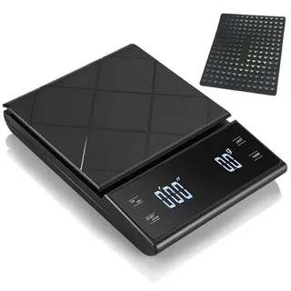 BlingBin Küchenwaage USB Wiederaufladbare Digital Kaffeewaage mit Timer Feinwaage 3kg/0,1g, (1er Set, 1-tlg., 1tlg), Elektronisches Waage mit LCD-Display Lebensmittelwaage Espresso Waage schwarz