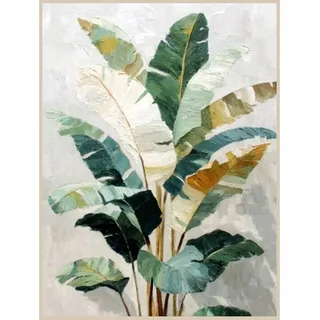 Euroart Metallbild Banana Leaves I - Haptic Effect, Mehrfarbig, Metall, rechteckig, 60x80x4 cm, 3D-Effekt, gerahmt, Bilder und Zubehör, Wandbilder, Metallbilder