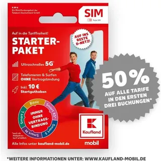 KAUFLAND MOBIL Prepaid SIM Starterpaket mit 5G im besten D-Netz inkl. 10 € Startguthaben