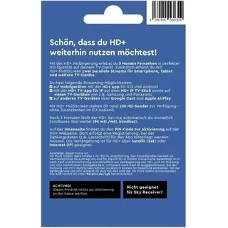 HD+ Verlängerung für 3 Monate HD+ inkl. HD+ MultiScreen Fernsehen auf mehreren Geräten