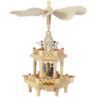 OBC Weihnachtspyramide/Krippeszene und Engel Natur/Pyramide Weihnachten / 2 Etagen/im Kunsthandwerks-Stil, handgefertigt/Deko zu Weihnachten