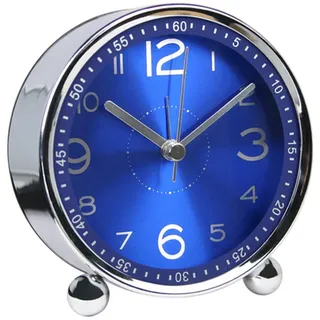 ALEENFOON 4 Zoll leiser Metallwecker Morgenwecker Retro-Wecker mit akustischem Alarm, elektronisch, mechanisch, batteriebetrieben, Reise-Uhren (blau)