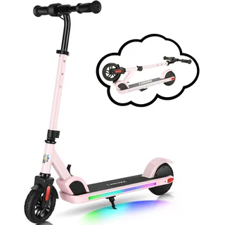 Caroma E35 Elektroroller für Kinder von 6-12 Jahren, Faltbarer E Roller Scooter mit Bunte Leuchten & LED-Anzeige, Einstellbare Geschwindigkeit und Höhe, Maximale 16km & Rosa