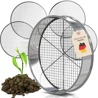 Tool Jungle- Gartensieb aus Edelstahl - inkl. 5 Siebeinsätze Ø 3,5,8,9,12mm – Kompostsieb Witterungsbeständig – mit zusätzlicher Querstrebe für mehr Halt