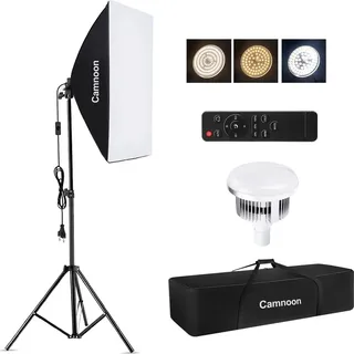 Camnoon Studio-Fotografie-Lichtset, Softbox-Beleuchtungsset mit 85 W, 3000 K–6000 K, zweifarbigem Temperatur-LED-Licht * 1 + 50 x 70 cm Softbox *... - Schwarz