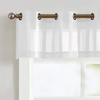 TOPICK Scheibengardinen modern Bistrogardine Wohnzimmer Weiß H 30 x B 130 (cm) 2er Set mit Ösen Transparent Landhaus Ösenvorhang Streifen Voile Küchenvorhang Gestreift Küchengardinen Klein Fenster