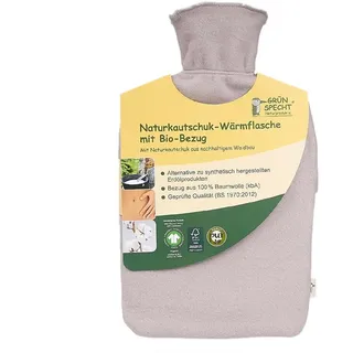 gr�nspecht Naturkautschuk-Wärmflasche groß mit grauem Bio-Bezug