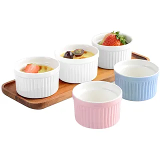 Förmchen Creme Brulee Set Groß, 5 x Soufflé Förmchen 11.8 cm Creme Brulee Schälchen aus Keramik Auflaufform-Schälchen Dessertschale und Pastetenförmchen für Desserts, Muffins, Pasteten