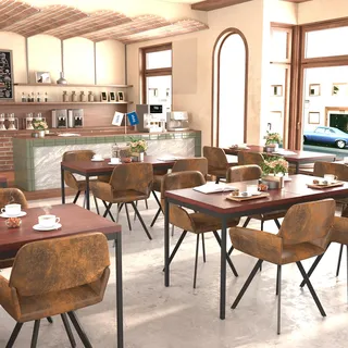 FurnitureR Cafeteriatische in Braun, Schulkantinentisch für 4 bis 6 Personen, Dicke Holzplatte mit Metallstruktur, für Mahlzeiten und Meetings, 150 x 75 x 75 cm
