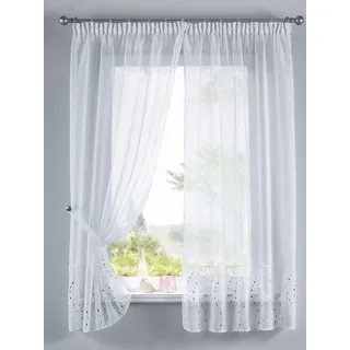 Gardinenbox Gardine (2 St), Stangendurchzug, transparent, Voile, PUNKT Stickerei Gardinen Set 2 Tlg. Raffhalter Tunneldurchzug Gardinen lila