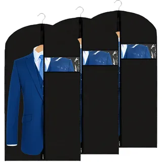 EnixwH 3 Faltbare Kleidersäcke Mit ReißverschlüSsen, 60x80 CM Kleidersack Anzug Schutzhülle Schwarz Mottensicher Anzugtasche Lang Kleidersack zur Aufbewahrung Kleiderhülle für Kleider Hemden