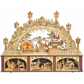 Spetebo Holz Schwibbogen WEIHNACHTSMARKT mit LED Beleuchtung - 2-stöckig