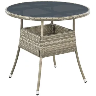 Juskys Polyrattan Gartentisch Yoro Rund Grau 80 cm