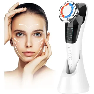 Face massager,ANLAN 5 in 1 Gesichtsmassagegerät Gegen Falten Rote und Blaue Lichttherapie Massagegerät Gesicht Heat Cool Vibration EMS Gerät Gesicht Gesichtslifting Anti Falten Anti Aging Gerät