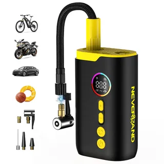 NEVERLAND Fahrradpumpe Elektrische Luftpumpe Akku - 150 PSI Tragbare Akku Kompressor für Fahrrad, Motorrad & Bälle, mit alle ventile & Manometer, U-Schloss, LED-Licht, Auto-Off, Digital Display