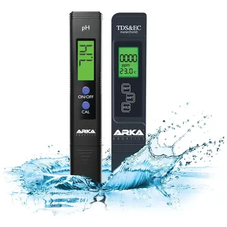 Wassertest Set pH Messgerät & TDS EC Messgerät – kalibriert für Aquarium, Pool, Teich, Osmose & Trinkwasser – inkl. Kalibrierpulver, TDS Lösung & Batterien – ARKA myAQUA
